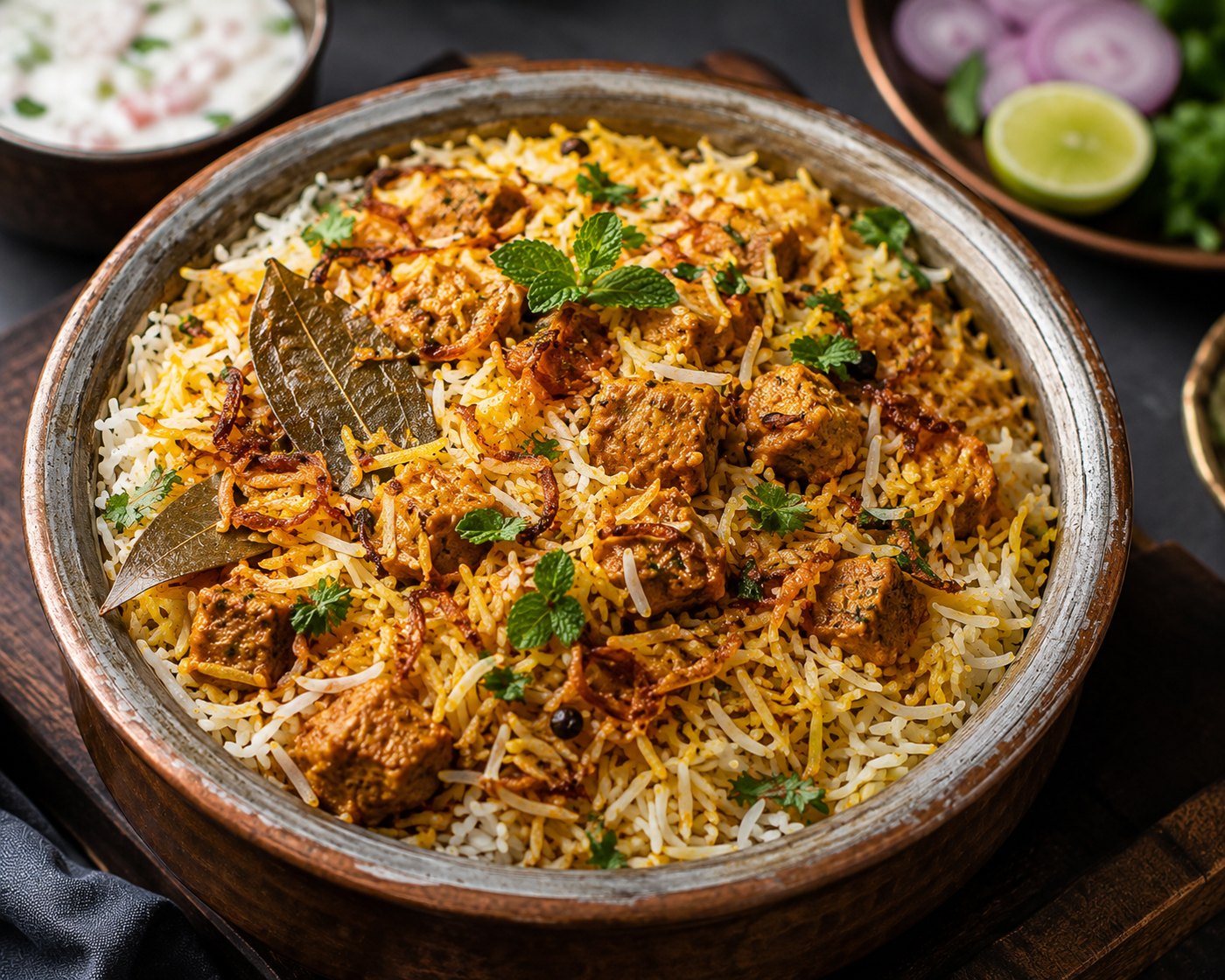 Yammora Dum Biryani in a copper handi