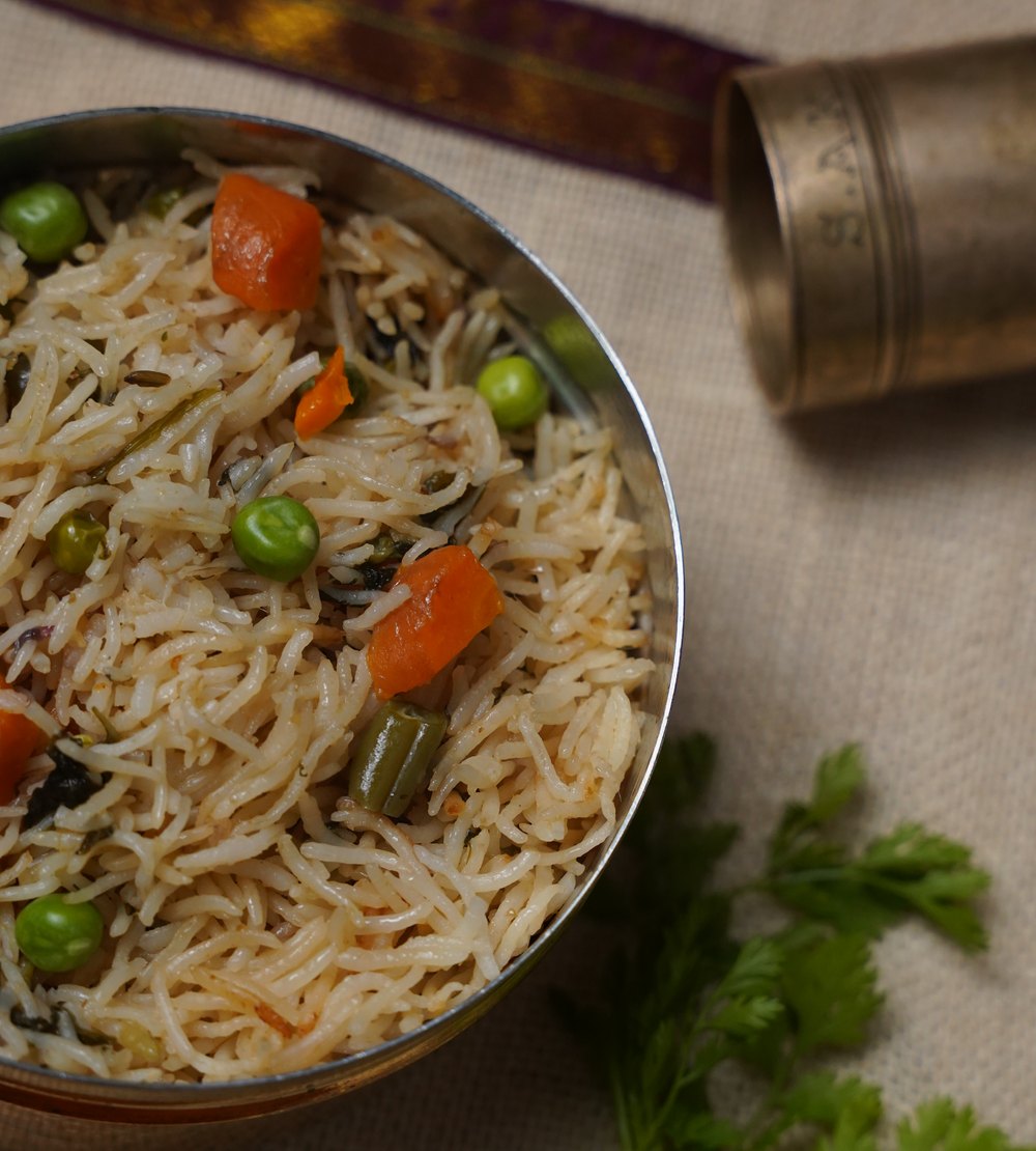Yammora ghee vegetable pulao heated and plated